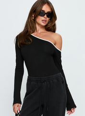 Andrielle One Shoulder Long Sleeve Bodysuit Black / White
