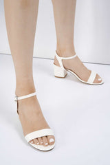 Miss Diva White Flori Block Heel Shoe