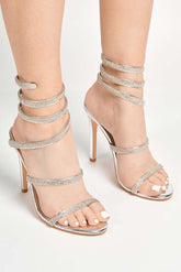Miss Diva Silver Hellena Diamante Stiletto Shoe