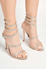Miss Diva Silver Hellena Diamante Stiletto Shoe