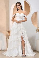 Adora 3174 A Line Long Sequin Applique Tiered Wedding Dress
