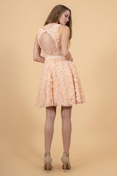 3D Floral Applique Lace Short Dress