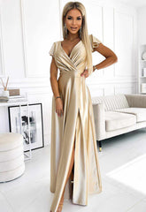LBD Exclusive Gold Satin Crystal Maxi Dress
