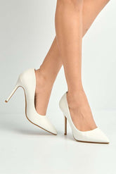 Miss Diva White Matt Mila High Stiletto Matt Finish Heel Court Shoe