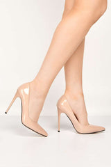 Miss Diva Nude Mila High Stiletto Patent Finish Heel Court Shoe