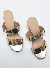 Miss Diva Gold Kolee Stud Detail Block Heel Mules