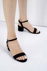 Miss Diva Black Flori Block Heel Anklestrap Sandal