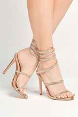 Miss Diva Hellena Diamante Embellished Women's Heeled Sandals in Gold