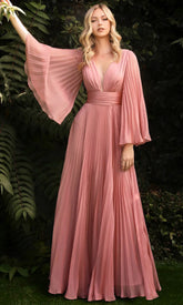Long Sleeve Pleated Evening Formal Dress by LaDivine CD242