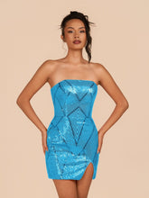 Blue - Strapless Bodycon Sequins Homecoming Dresses With Slit