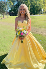 Ball Gown Sweetheart Satin Long Prom Dresses