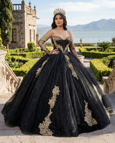 Black Long Sleeves Strapless Quinceanera Dresses with Appliques