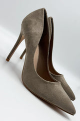 Mila High Stiletto Faux Suede Heel Court Shoe in Taupe