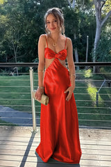 Aqua Sheath Spaghetti Straps Long Satin Prom Dresses With Cut out