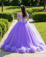 Ball Gown Organza Off-the-Shoulder Purple Quinceanera Dress