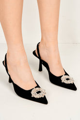 Miss Diva Black Amira Diamante Sling Back Shoe