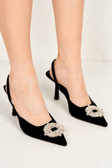 Miss Diva Black Amira Diamante Sling Back Shoe