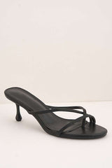 Miss Diva Black Sylvia Toepost Strappy Slip On Kitten Heel Mules