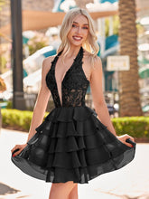 Black - Halter Lace and Chiffon Ruffle Homecoming Dress