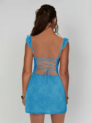 Blue - Spaghetti Straps Sheath Lace Short Homecoming & Cocktail Dress With Slit