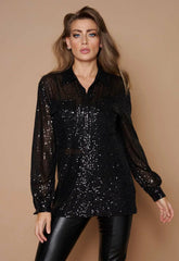 Little Black Dress Black Sequin Shirt