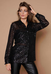Little Black Dress Black Sequin Shirt