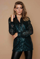 Little Black Dress Emerald Sequin Shirt
