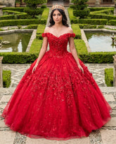 Ball Gown Lace Off-the-Shoulder Red Quinceanera Dress