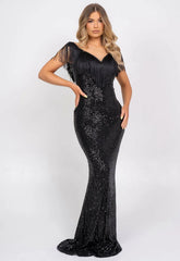 Nazz Collection Black Kendal Sequin Maxi Dress