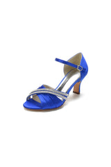 Blue Satin Heels with Elegant Silver Buckle and Rhinestone Detail