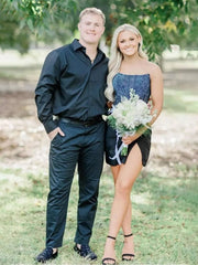Black - Scoop Neck Satin Short Homecoming Dresses With Beadings