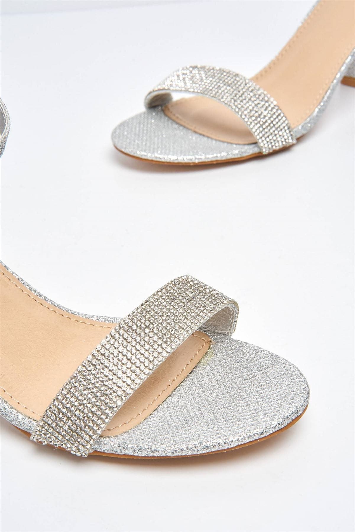 Miss Diva Silver  Asti Block Heel Ankle Strap Sandal