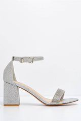 Miss Diva Silver  Asti Block Heel Ankle Strap Sandal