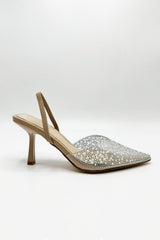 Miss Diva Kiana Diamante  Court Shoes in Nude