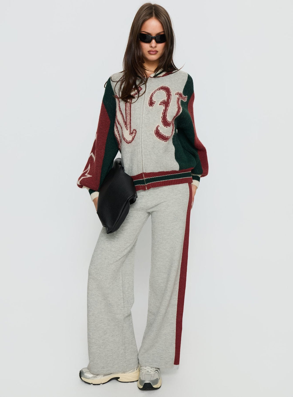 Brandyce Graphic Knit Jacket Grey / Red
