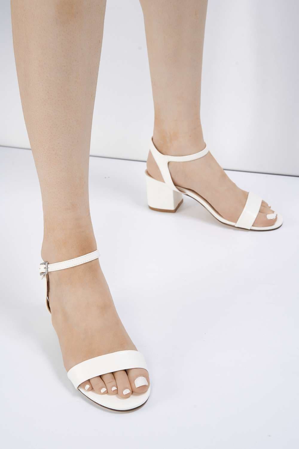 Miss Diva White Flori Block Heel Shoe