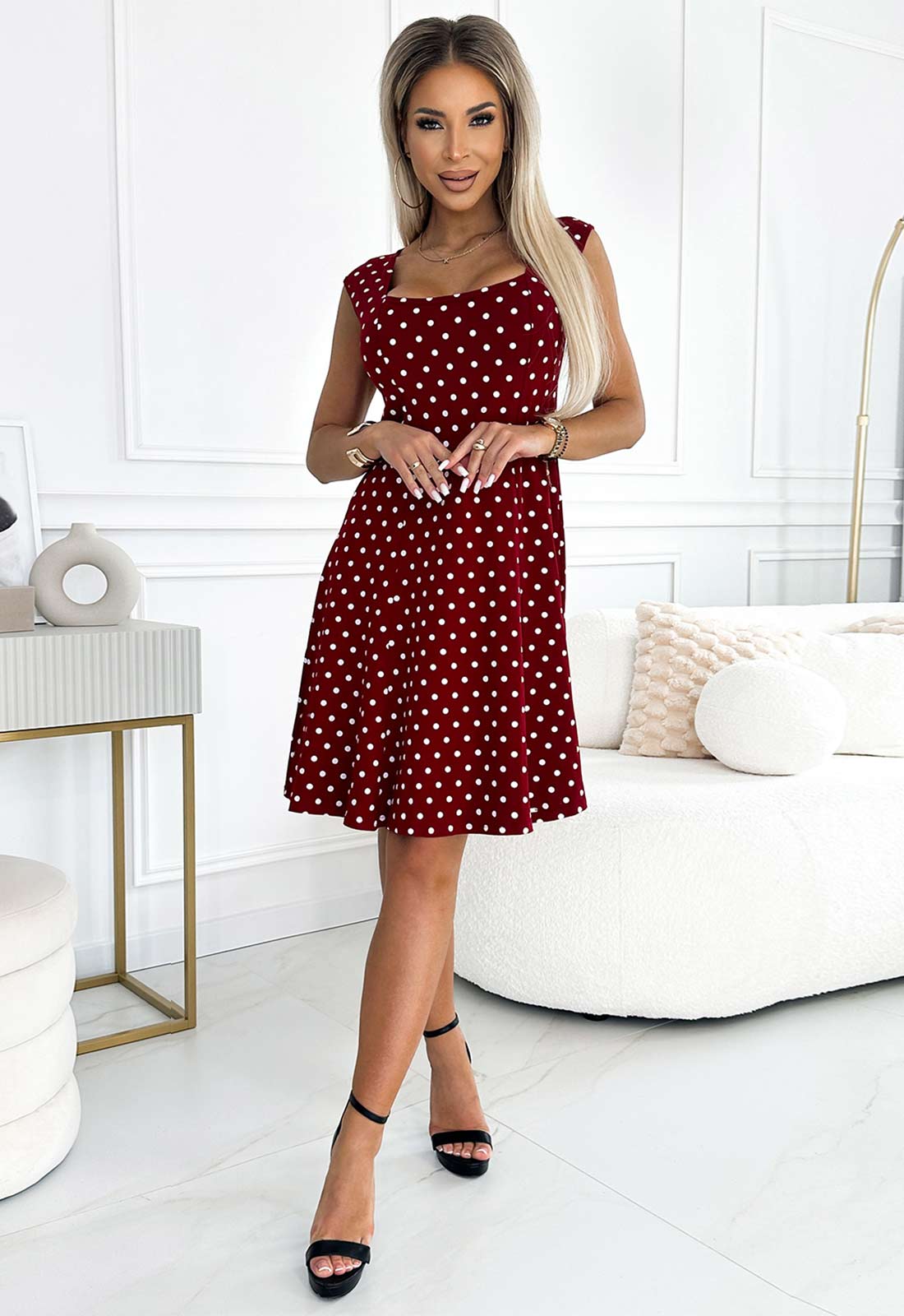 LBD Exclusive Maroon Polka Dot Stella Shift  Dress