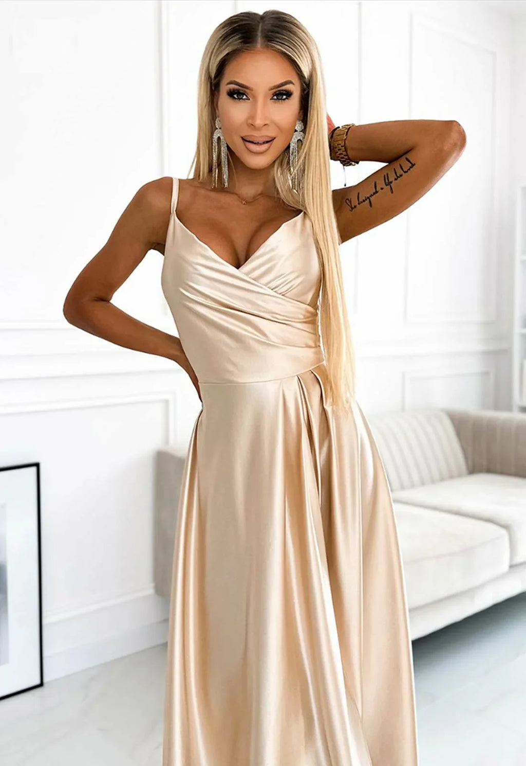 LBD Exclusive Gold Chiara Satin Evening Dress