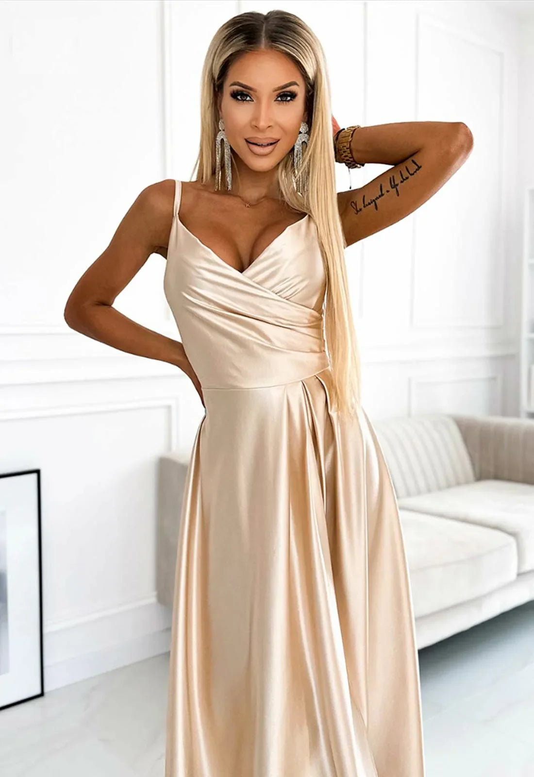 LBD Exclusive Gold Chiara Satin Evening Dress