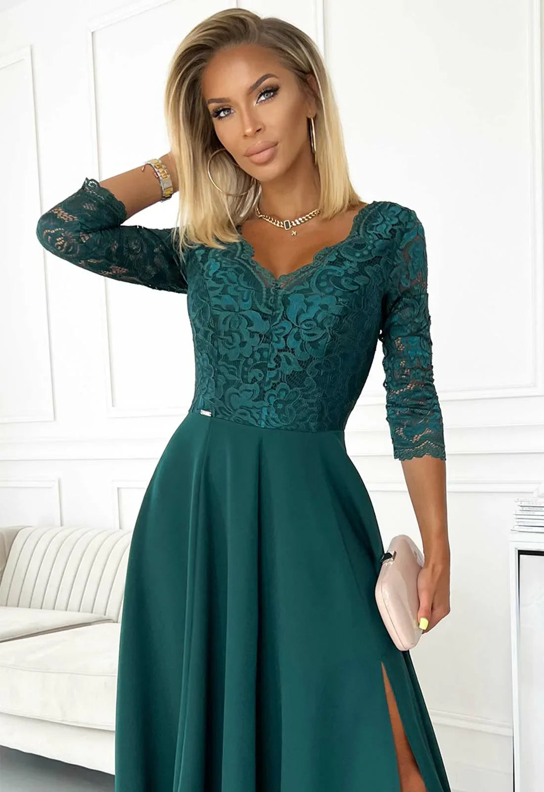 LBD Exclusive Green Amber Lace Dress