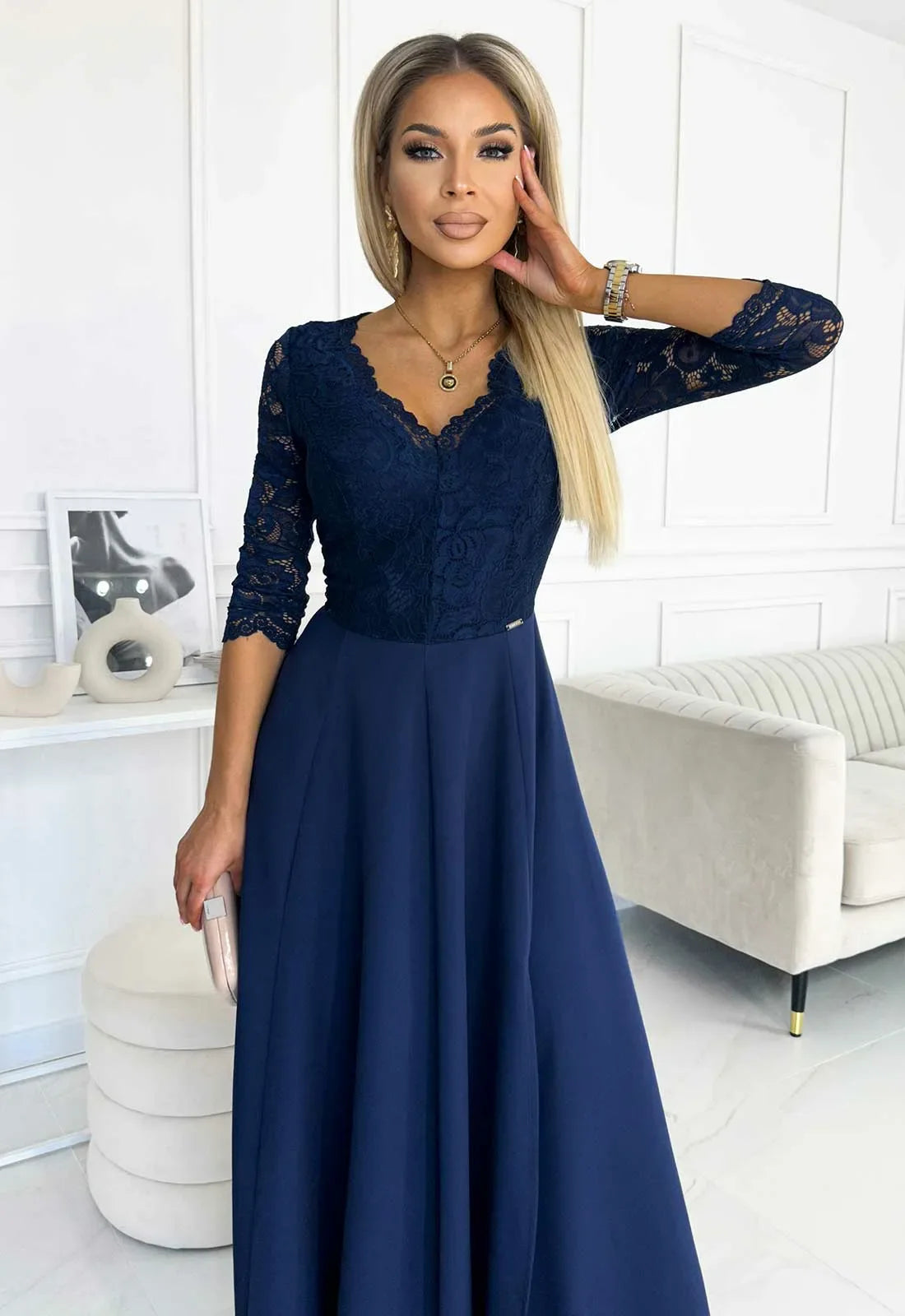 LBD Exclusive Navy Amber Lace Maxi Dress