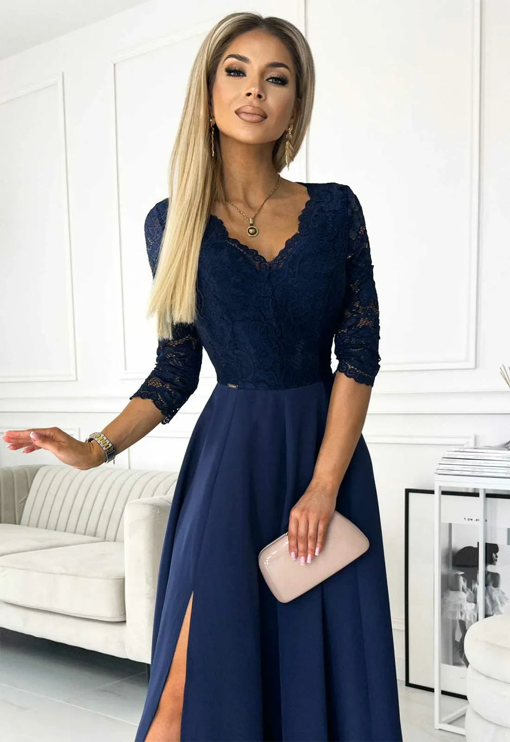 LBD Exclusive Navy Amber Lace Maxi Dress
