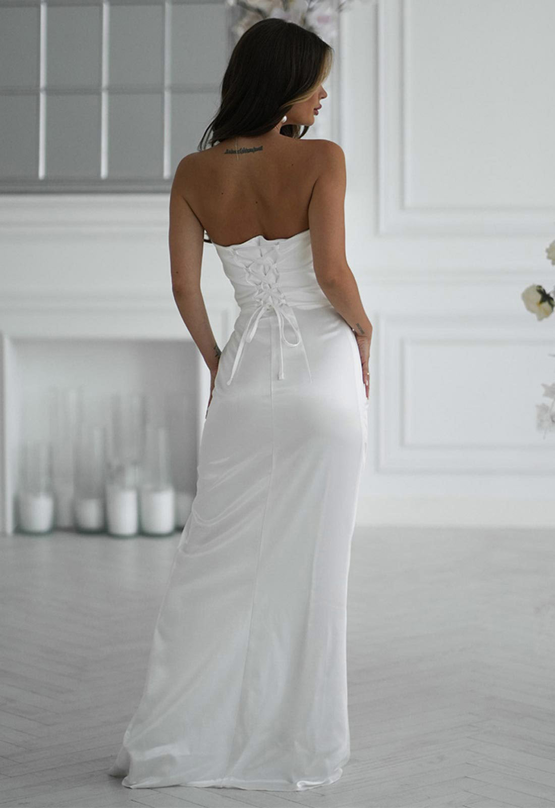 LBD Exclusive White Camila Satin Maxi Dress