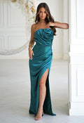 LBD Exclusive Teal Camila Satin Maxi Dress