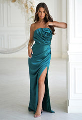 LBD Exclusive Teal Camila Satin Maxi Dress