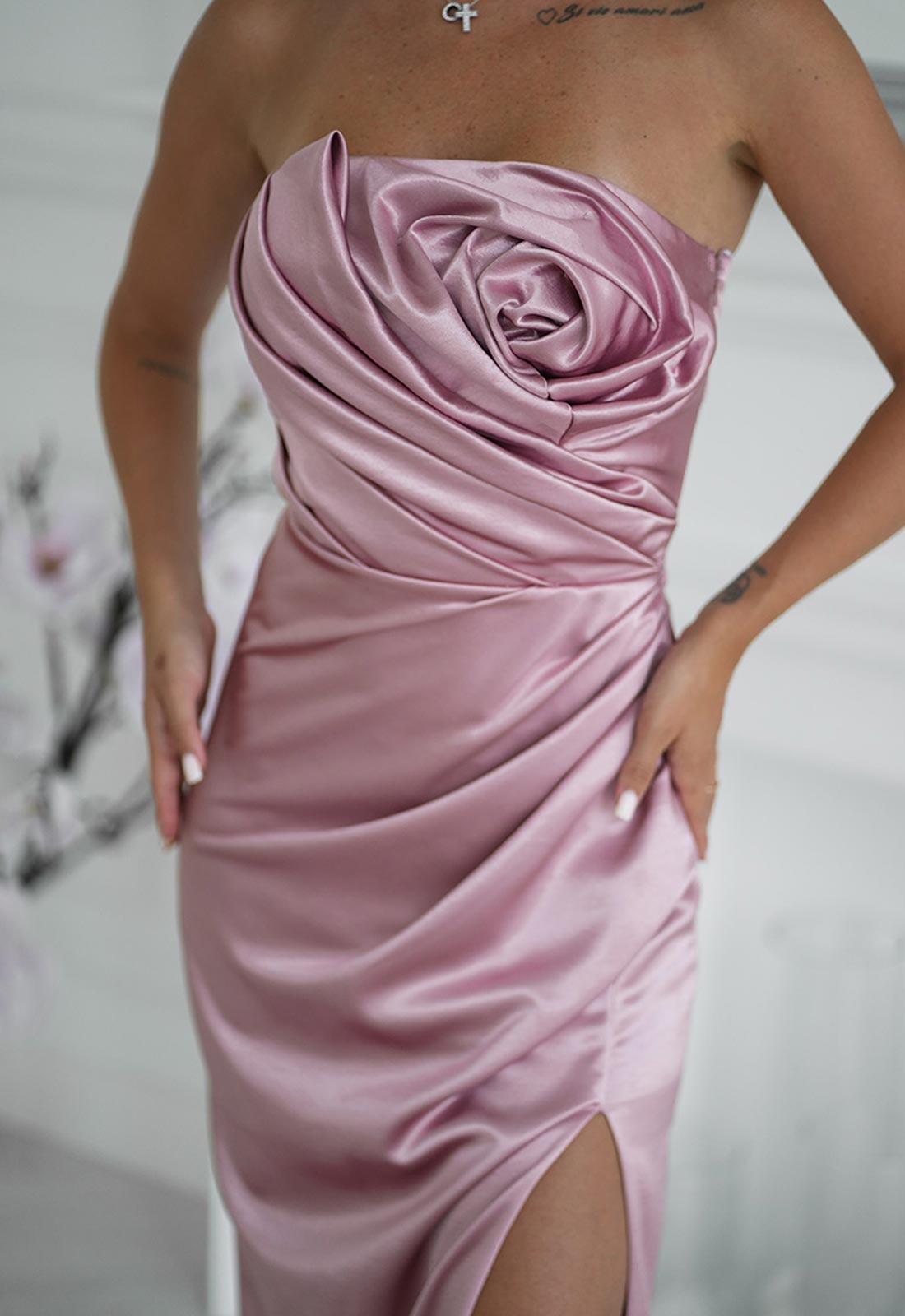 LBD Exclusive Electric Baby Pink Camila Satin Maxi Dress