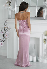LBD Exclusive Electric Baby Pink Camila Satin Maxi Dress
