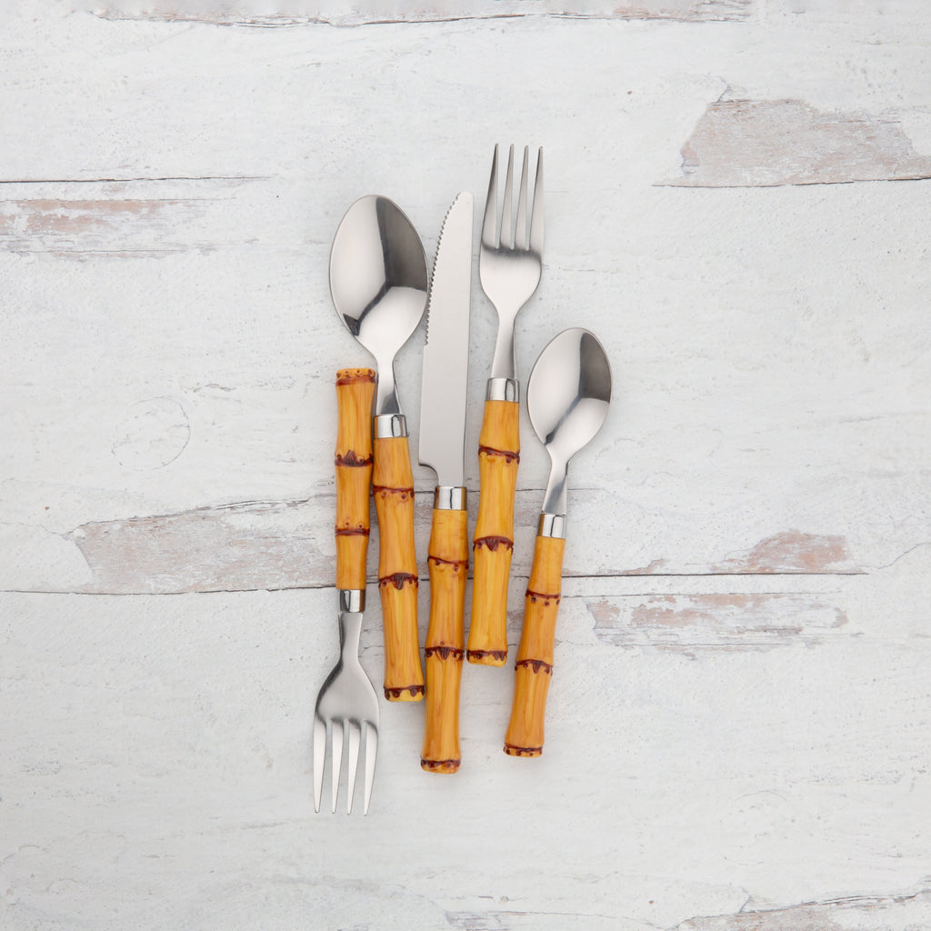 Bamboo Plastic Handle 20-Piece Flatware Set