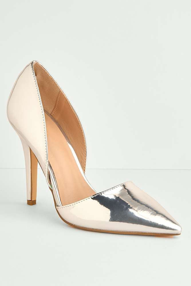 Miss Diva Silver Milaya Cut-out Side Pointed Toe Court Shoes