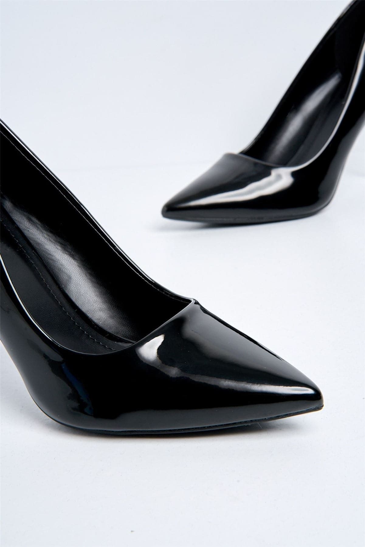 Miss Diva Gina Black Spool Heel Court Shoes